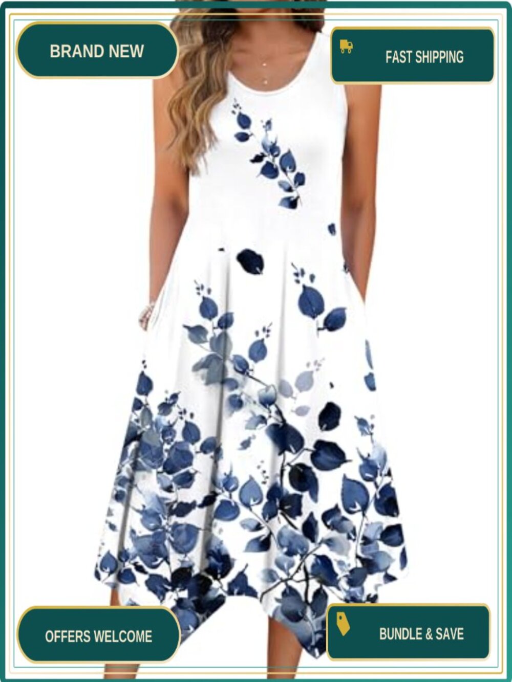 Loose Flowy Tank Dress with Pockets Midi Sundress Sleeveless